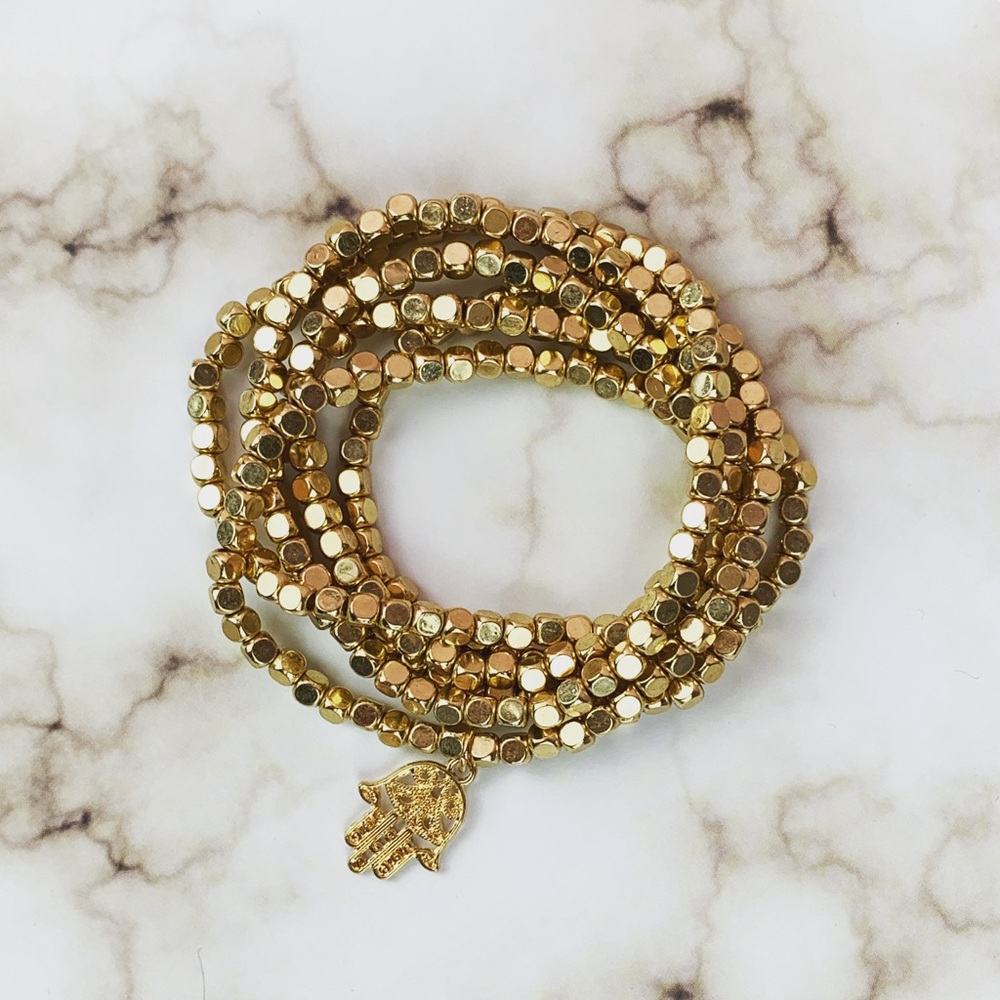 Boho Chic, Gold Hamsa Wrap Bracelet / Necklace